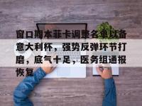 窗口期本菲卡调整名单以备意大利杯，强势反弹环节打磨，底气十足，医务组通报恢复的简单介绍-lol投注平台